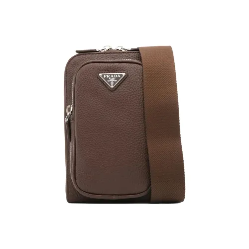 PRADA Сумка через плечо из телячьей кожи с чехлом для телефона мужская коричневая