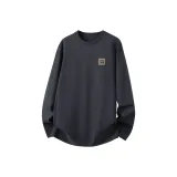 [100% cotton, длинный рукав] Темно-серый (с кожаной вставкой, ярлык, логотип на груди)