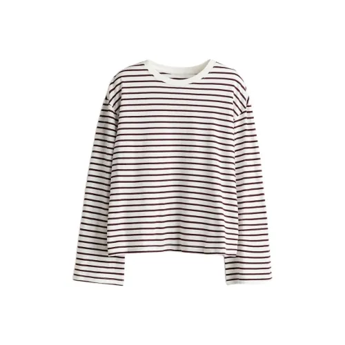 H M Темно-красный Полосы Женские T-рубашки