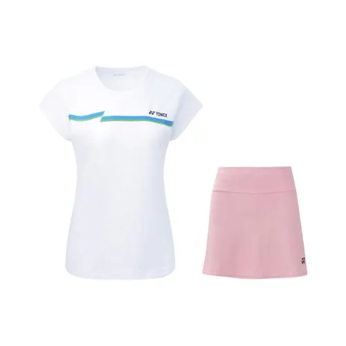 YONEX Комплекты Белый топ + Кристально-розовый низ Женская повседневная одежда