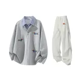 Светло-серый топ + белые штаны