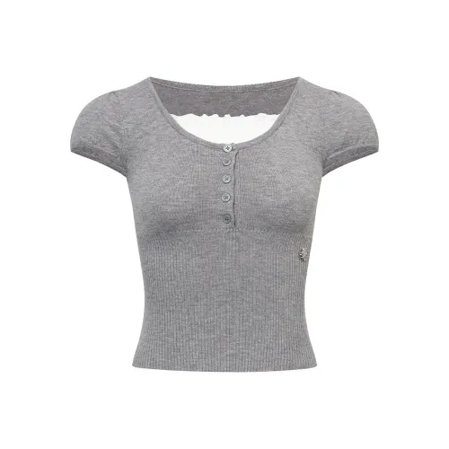 Ariseism Цветовой блок Кружево Трикотажная ткань Короткий рукав Женская рубашка Летний Облегающий крой Топ Женский