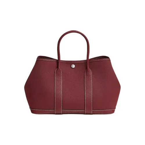 HERMES Garden Party Ткань с Negonda Телячья кожа Садовая сумка Женская Красная