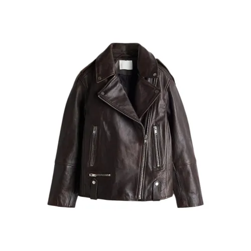 H M Темно-коричневые женские кожаные куртки