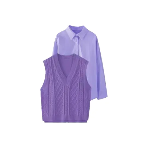 Meanalot Фиолетовая Рубашка + Фиолетовый Жилет Женская Рубашка