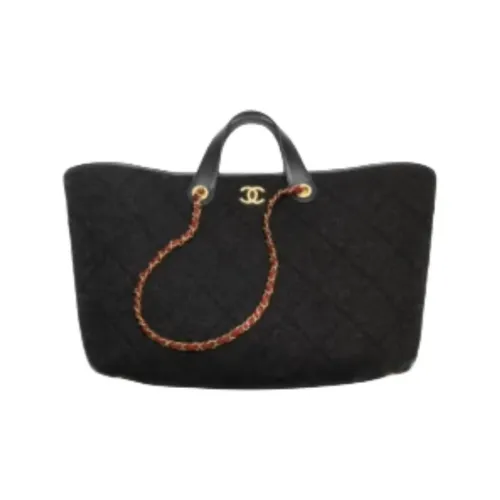 CHANEL Шерсть Одно плечо Сумка Экстра-большая Женская Серый Черный