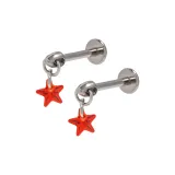 Серьги-гвоздики с подвеской в виде пятиконечной звезды (красного цвета)
