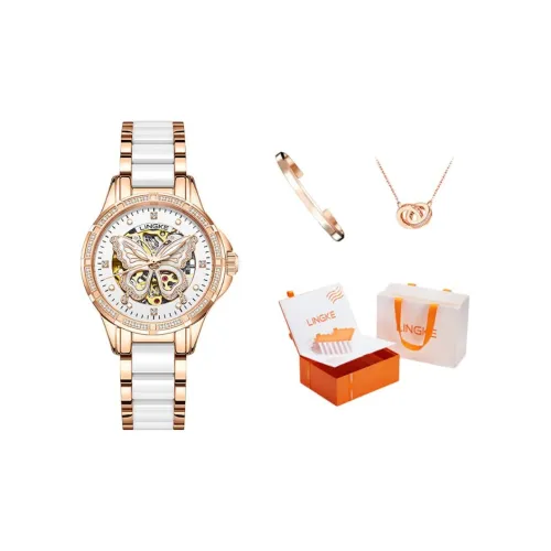 LINGKE Автоматический механический механизм женские часы 32 мм с открытым механизмом