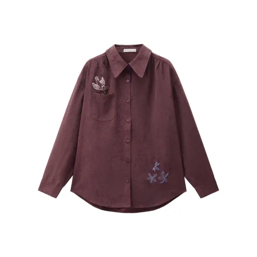 Giordano 07 Сливовый фиолетовый Абрикос Женские Рубашки