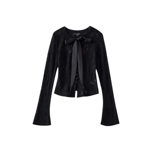 OUNIXUE Черные Шифоновые Рубашки для Женщин