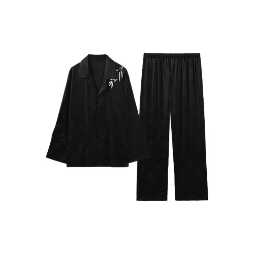 Devanro Бамбуковый лист Черный Длинный рукав Брюки Мужские Пижамные комплекты