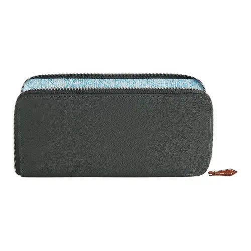 HERMES Silk'In Evercolor BARENIA Телячья кожа Кошелек Женские Серый Зеленый