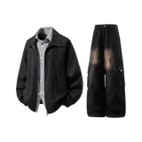 Чёрное пальто + чёрные джинсы