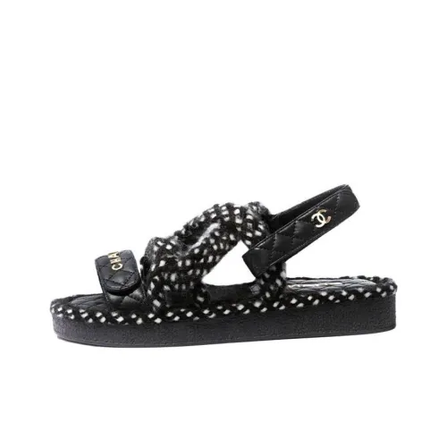 CHANEL One Ремешок Сандалии Планшет Женские Черные