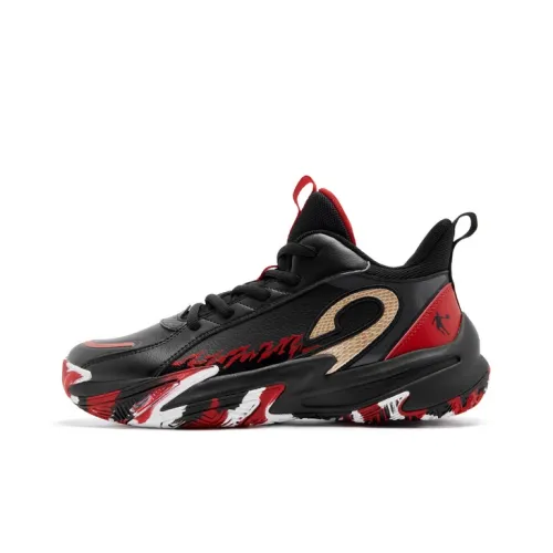 QIAODAN MID Топ Детские Баскетбольные Кроссовки Черный Карпово-Красный Подростки