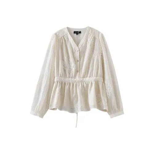 OUNIXUE Бежевый Женские Шифоновые Рубашки