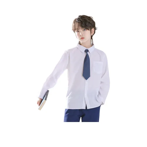 URBANSHOW Весна-осень Средний Детская одежда Однотонный White Shirt Мальчики Подростки Преппи стиль Выступление Базовый слой