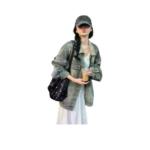 OURUOKE Винтажный синий женский короткий пальто