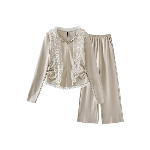 OUNIXUE Khaki Женские Повседневные Костюмы