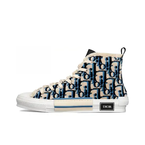 DIOR B23 OBLIQUE TAPESTRY Высокие Топы Стильные Скейтбординги Мужские Морской Синий
