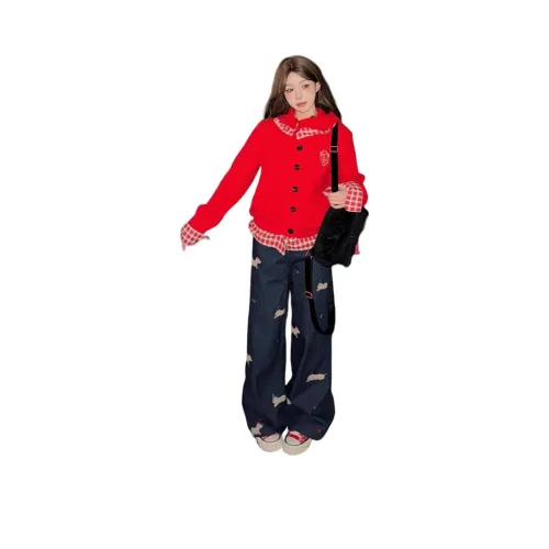 OURUOKE Темно-синий женский джинсы