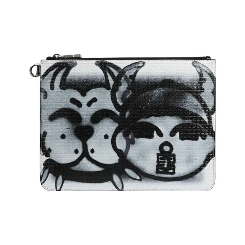 GIVENCHY Телячья кожа Клатч Большой Мужской Черный Белый