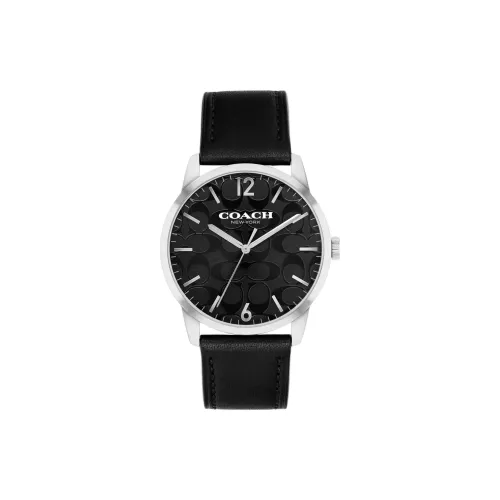 COACH Наручные часы Кварцевый механизм Кожаный ремешок 39 мм Черный циферблат Мужские часы