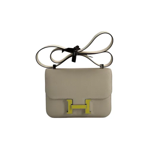 HERMES Constance Epsom Телячья кожа Сумка через плечо Женская Кремово-белая и Лимонная