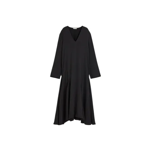 H M Черные Женские Длинные Платья с Длинными Рукавами