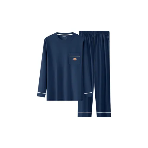 Dickies Минималистский стиль Круглый вырез Однотонный Длинный рукав Брюки Повседневный Комплект пижамы Мужской