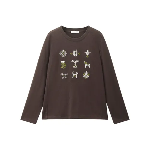 Giordano 08 Темный Кофейный Женский T-Рубашки