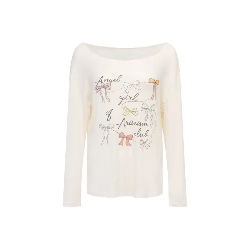 Ariseism Стандартный Bowknot С принтом Loose Fit COVER UP Женские Осенний Длинный рукав Шифонная рубашка Топ Женские