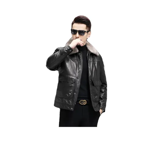 AW Серый норковый мех съемный воротник из меха мужской кожаный пиджак с воротником-шаль