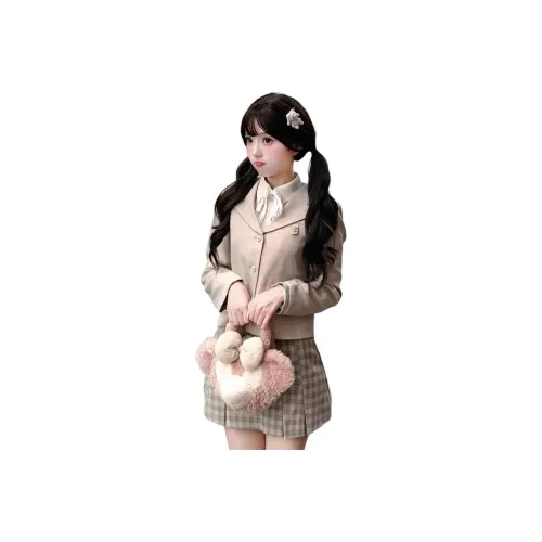 OURUOKE Молочно-чайный Топ+Рубашка+Юбка Женские Комплекты с юбкой