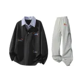 Чёрный топ + серые штаны Фотиния