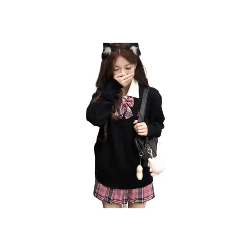 OURUOKE Черный топ + Рубашка + Юбка с оборками + Галстук-бабочка Женские Комплекты с юбкой