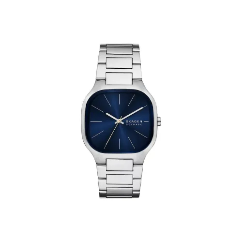 SKAGEN Мужские часы Кварцевый механизм Ремешок из нержавеющей стали 40 мм Синий циферблат