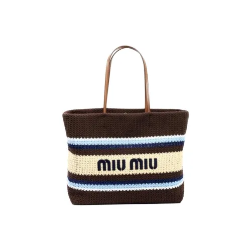 MIU MIU Cotton Shoulder Bag Tote Women's Cocoa Light Blue Natural