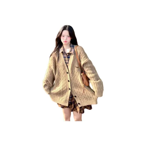 OURUOKE Светло-коричневый кардиган свитер женский трикотаж