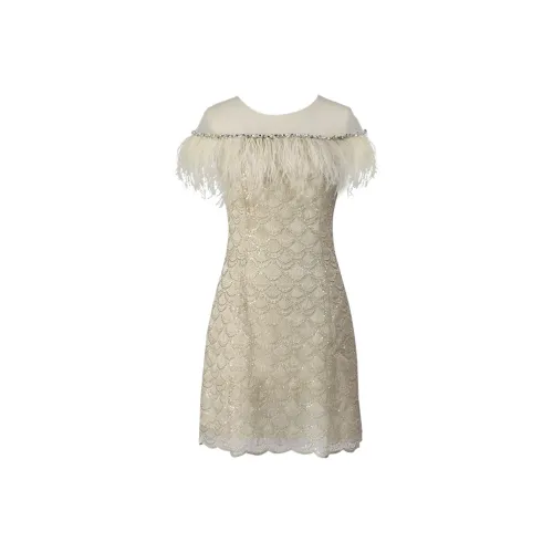 JOOOYS Шампанское Женские Короткие Платья с Короткими Рукавами