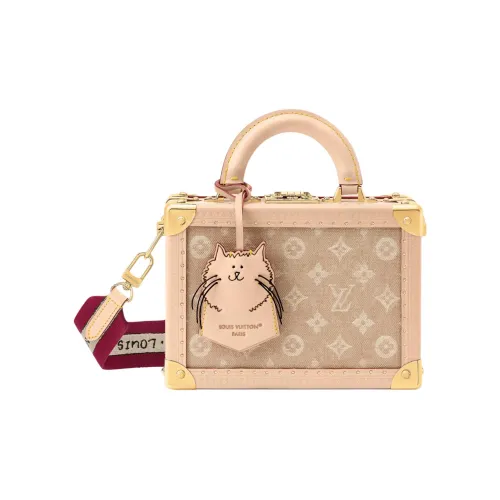LOUIS VUITTON Grace Coddington Коллаборация Catogram Kitten Покрытый холст Твердый Case Встроенная память Коробка Унисекс Бежевый