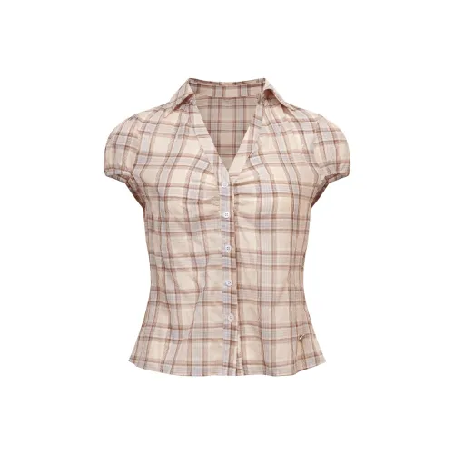 Ariseism Дизайн Клетка Slim Fit Короткий рукав Рубашка Женская Летний Slim Fit Топ Женский