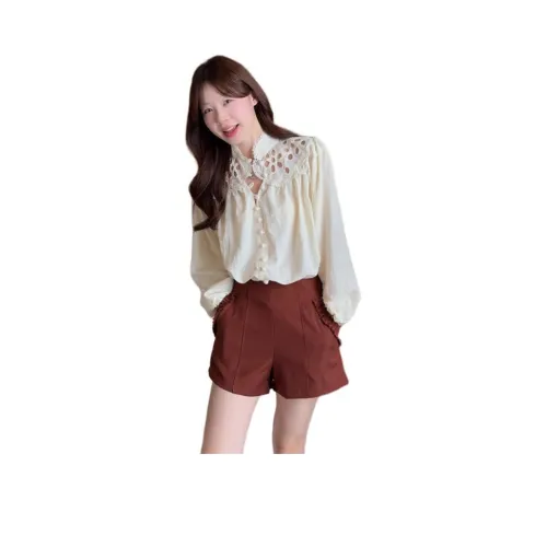OURUOKE Экрю Рубашка + Кофейные Шорты Женские Повседневные Костюмы