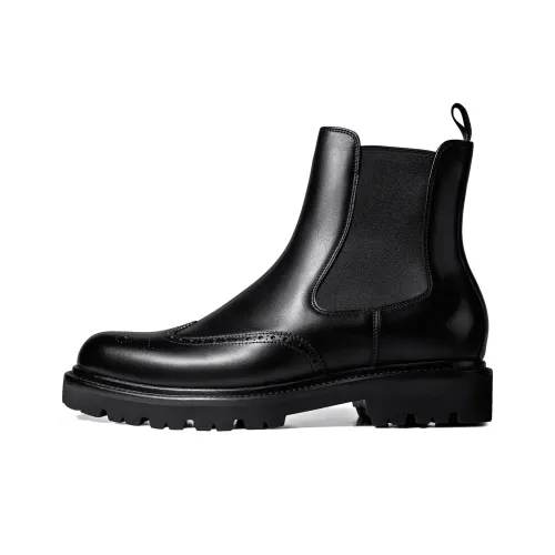 THOM WILLS Британский Деловой стиль BROGUE Вышитая версия LEATHER BOOTS Челси Мужской Черный