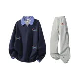 Темно-синий синий топ + серые штаны фотиния