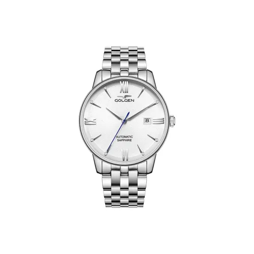 GOLGEN Автоматический Механический Механизм Нержавеющая Сталь Ремешок Часы Мужские Черный Циферблат