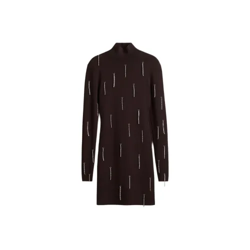 H M Темно-коричневый женский длинный платье с длинными рукавами
