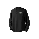 [Вафельная вязка Генри Воротник] Черный (Mf Натуральный Текстурированный Логотип на груди)