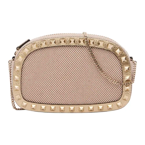 Valentino Rockstud Хлопок Сумка через плечо Сумка Мини Женская Розовая и Бежевая
