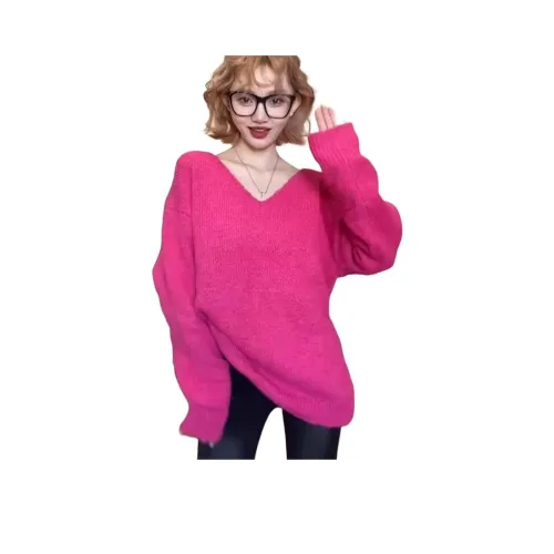 OURUOKE Pink Red Women's Knitted Clothing